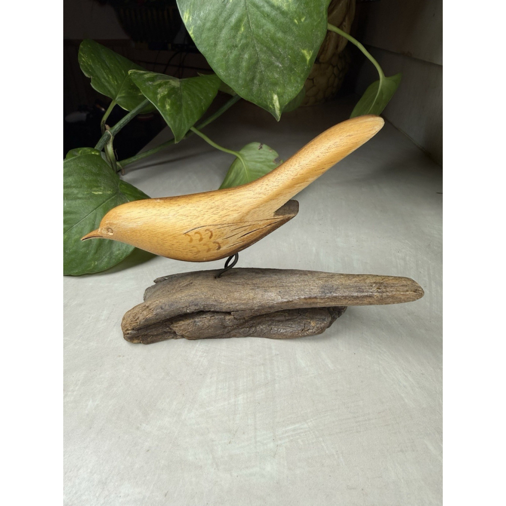 Vtg Hand Carved Wood Bird Sculpture Driftwood Base Signed Bryan Whaley Folk Art - Picture 2 of 11